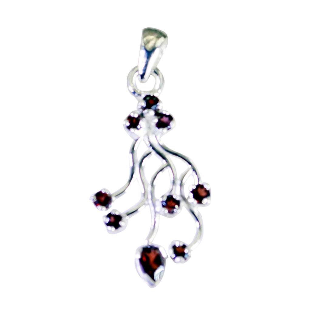 Riyo Lovely Gems Multi Faceted Red Garnet Silver Pendant Gift For Boxing Day