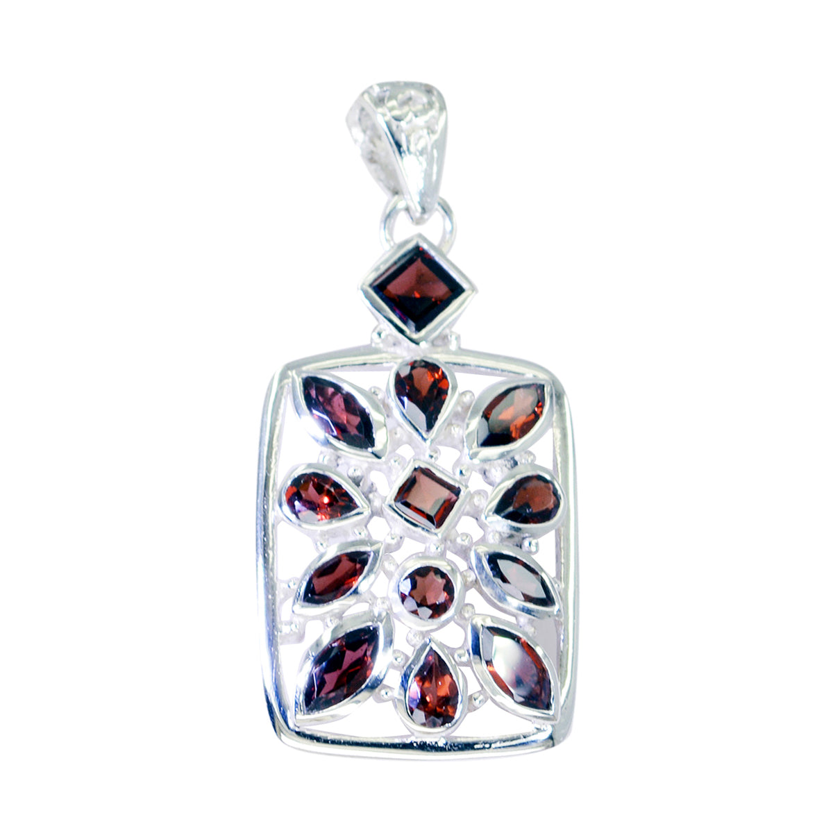 Riyo Foxy Gems Multi Faceted Red Garnet Solid Silver Pendant Gift For Anniversary