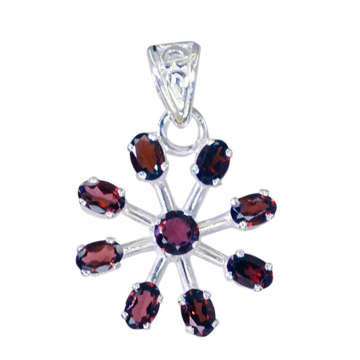 Riyo Comely Gems Multi Faceted Red Garnet Solid Silver Pendant Gift For Easter Sunday