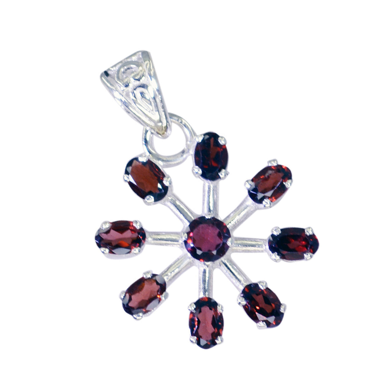 Riyo Comely Gems Multi Faceted Red Garnet Solid Silver Pendant Gift For Easter Sunday