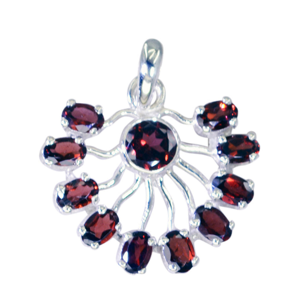 Riyo Real Gems Multi Faceted Red Garnet Silver Pendant Gift For Wife