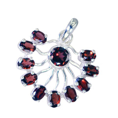 Riyo Real Gems Multi Facettierter roter Granat-Silberanhänger, Geschenk für Frau
