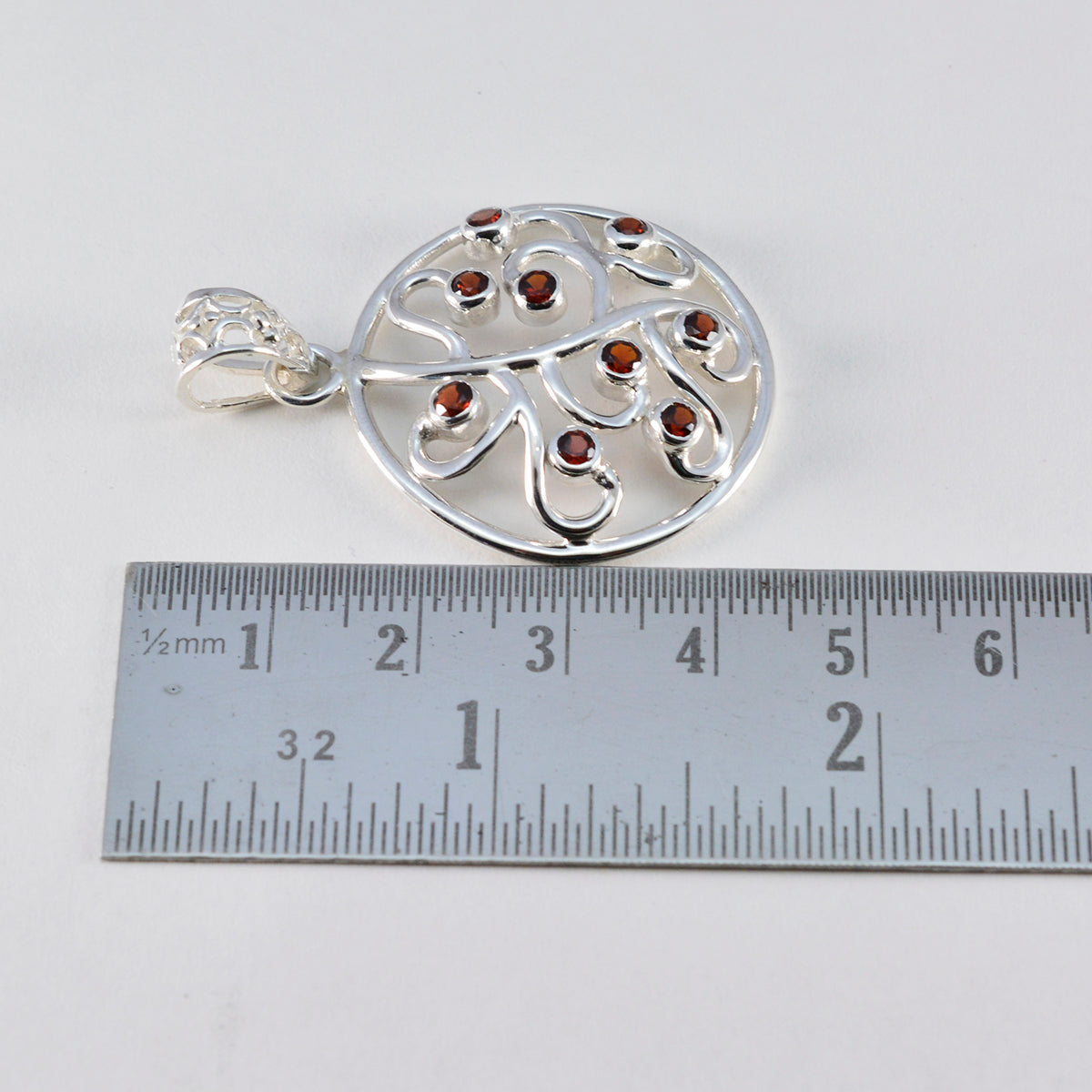 Riyo Lovely Gemstone Round Faceted Red Garnet 1045 Sterling Silver Pendant Gift For Birthday