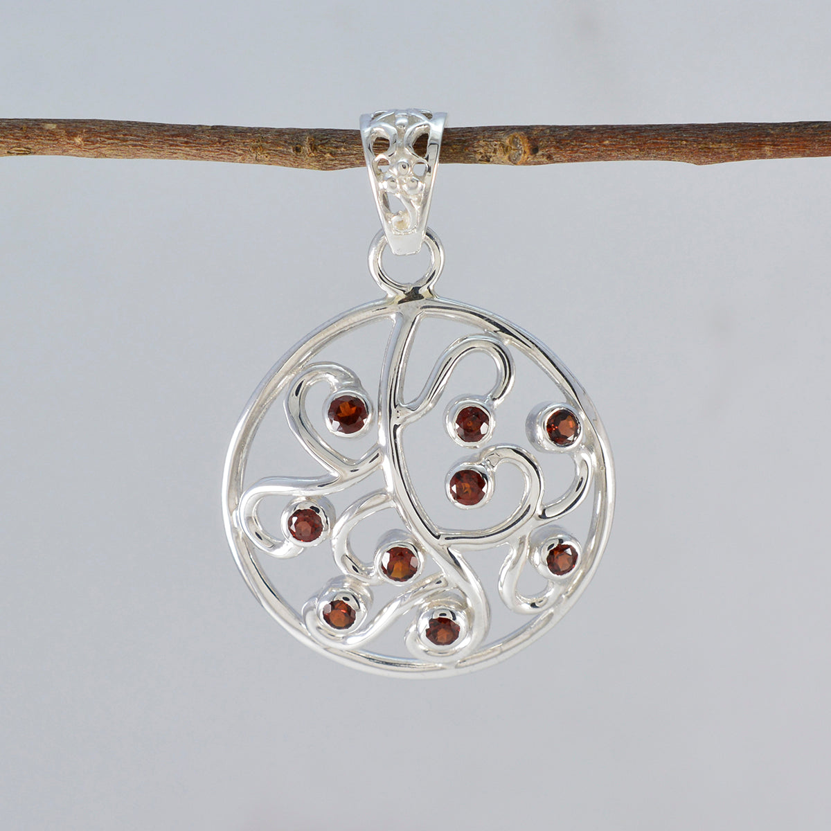 Riyo Lovely Gemstone Round Faceted Red Garnet 1045 Sterling Silver Pendant Gift For Birthday