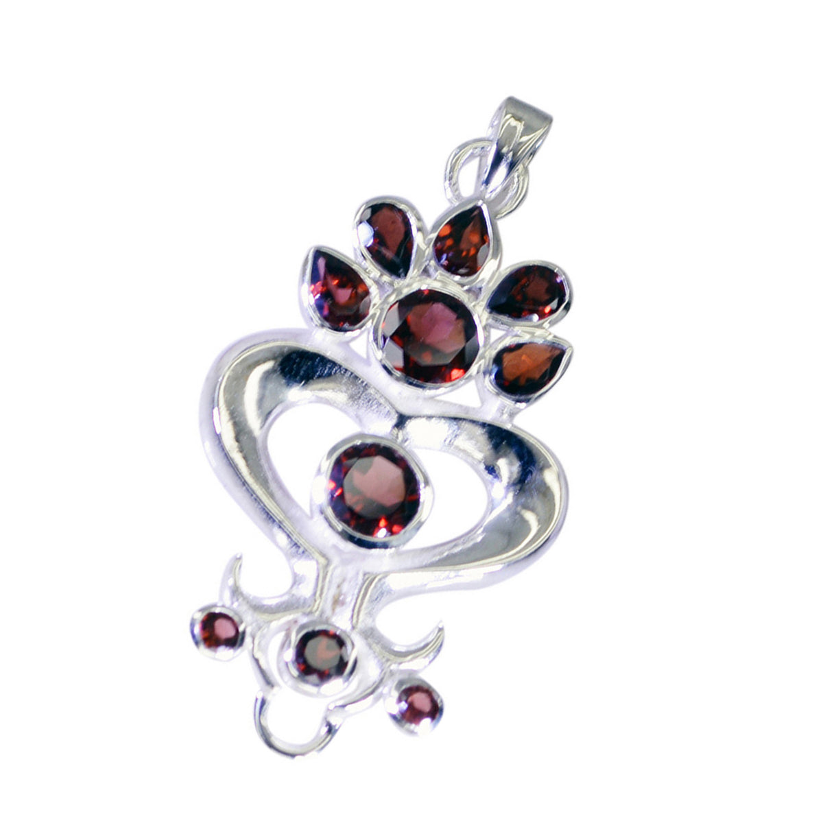 Riyo Ravishing Gemstone Multi Faceted Red Garnet Sterling Silver Pendant Gift For Women