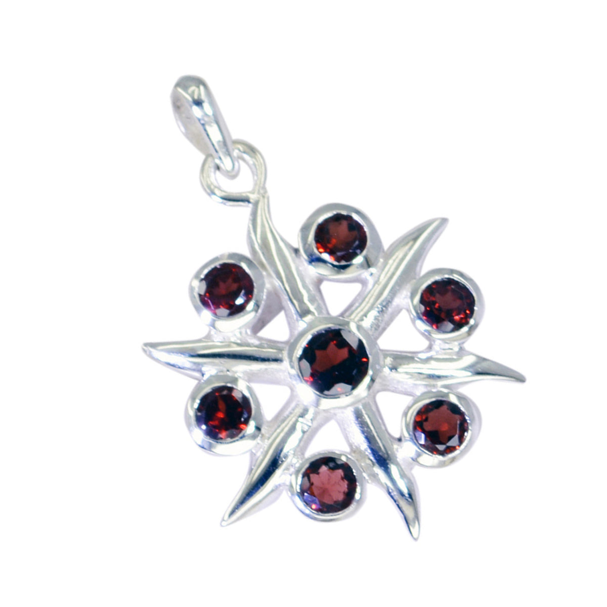 Riyo Gorgeous Gemstone Round Faceted Red Garnet 1047 Sterling Silver Pendant Gift For Teachers Day