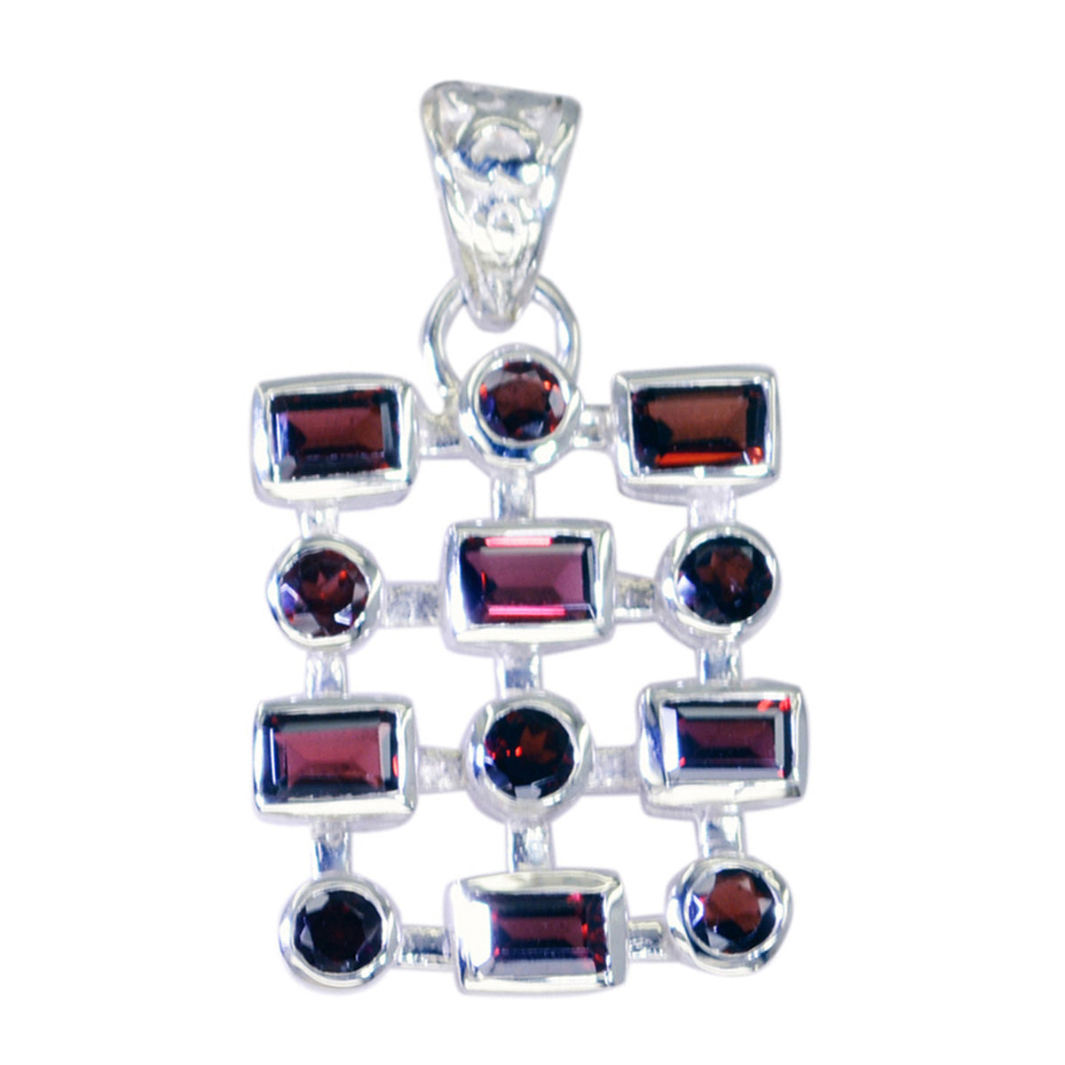 Riyo Graceful Gems Multi Faceted Red Garnet Silver Pendant Gift For Engagement