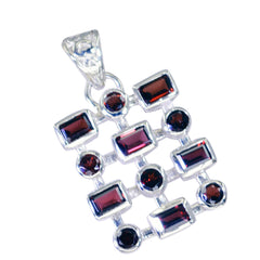Riyo Graceful Gems Multi Facettierter roter Granat-Silberanhänger, Geschenk zur Verlobung