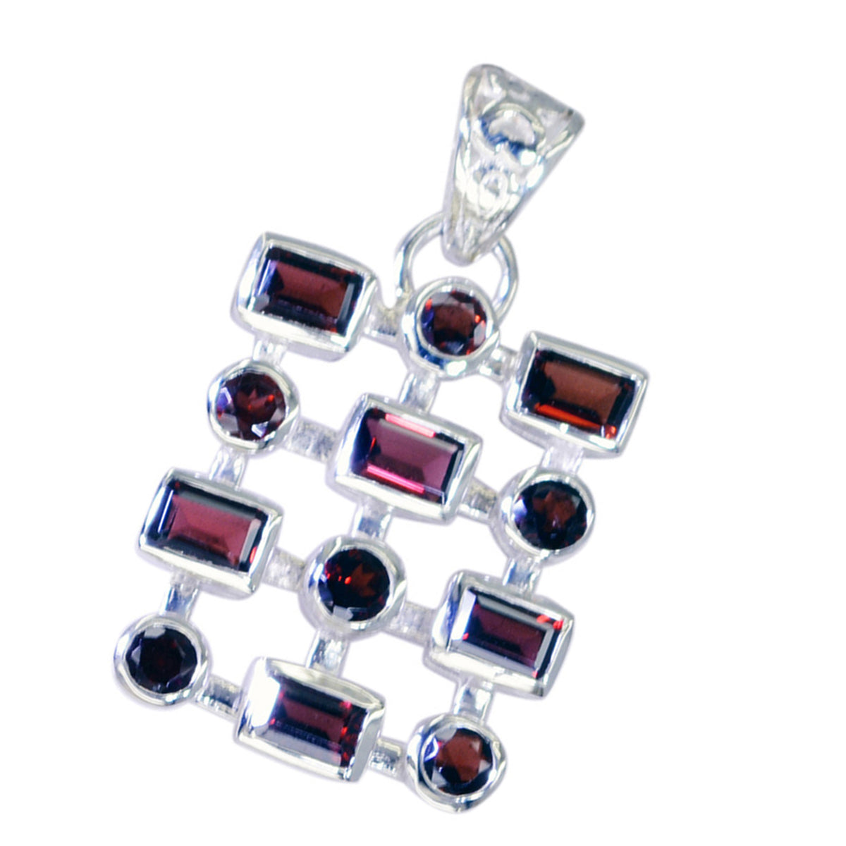 Riyo Graceful Gems Multi Facettierter roter Granat-Silberanhänger, Geschenk zur Verlobung