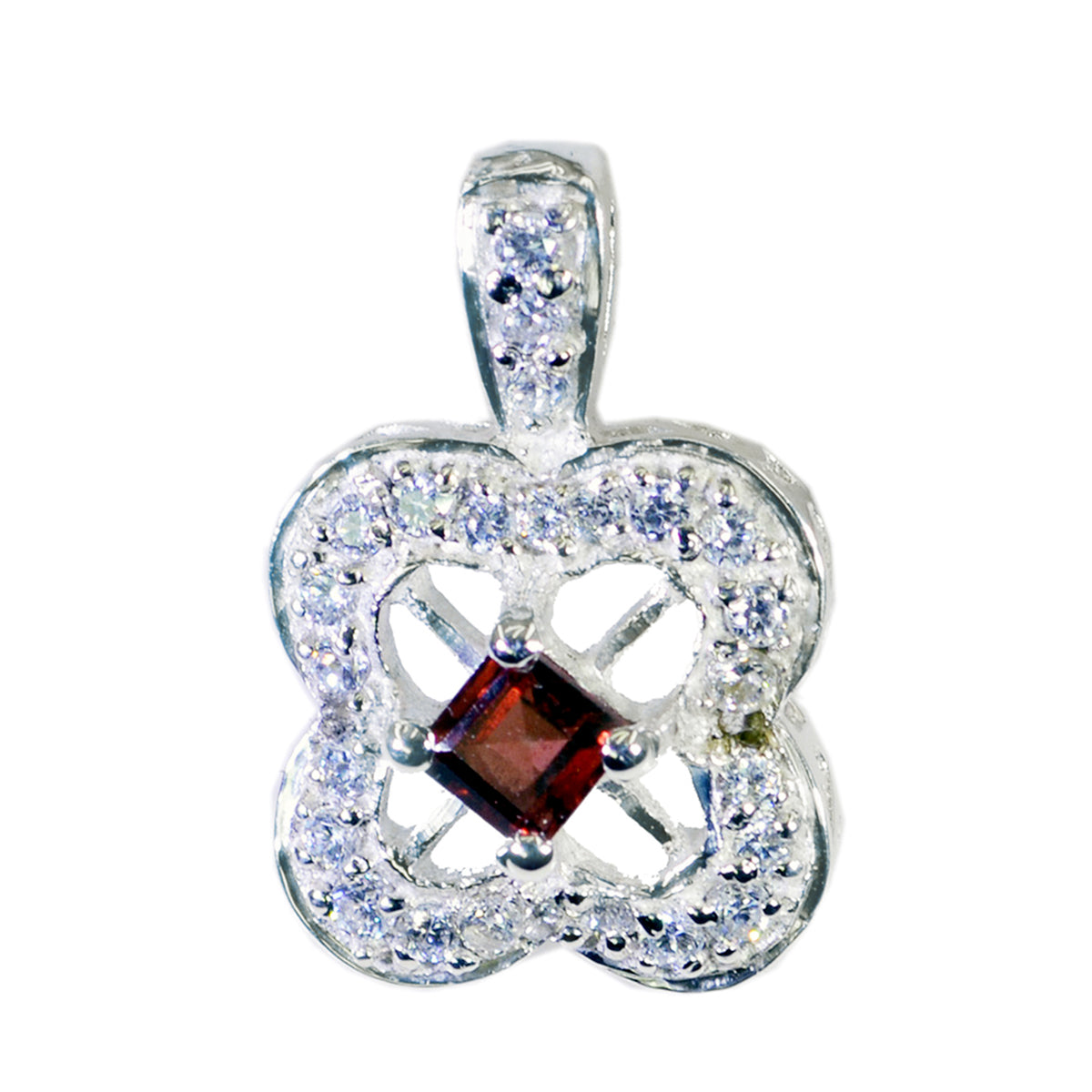 Riyo Hot Gemstone Square Faceted Red Garnet 1050 Sterling Silver Pendant Gift For Good Friday