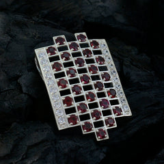 Riyo Easy Gemstone Round Faceted Red Garnet Sterling Silver Pendant Gift For Handmade