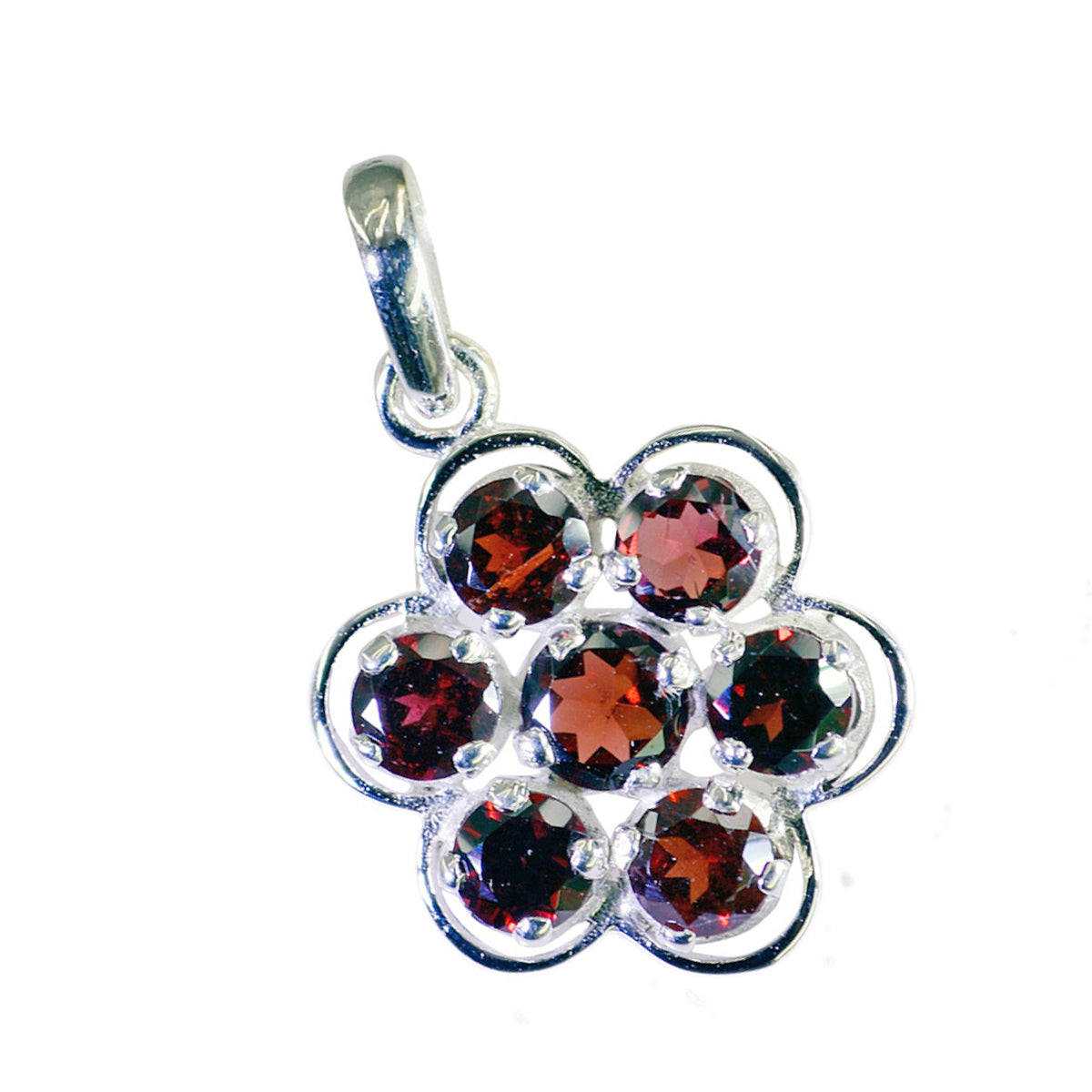 Riyo Glamorous Gems runder facettierter roter Granat-Silberanhänger, Geschenk für Schwester