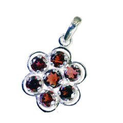 Riyo Glamorous Gems runder facettierter roter Granat-Silberanhänger, Geschenk für Schwester