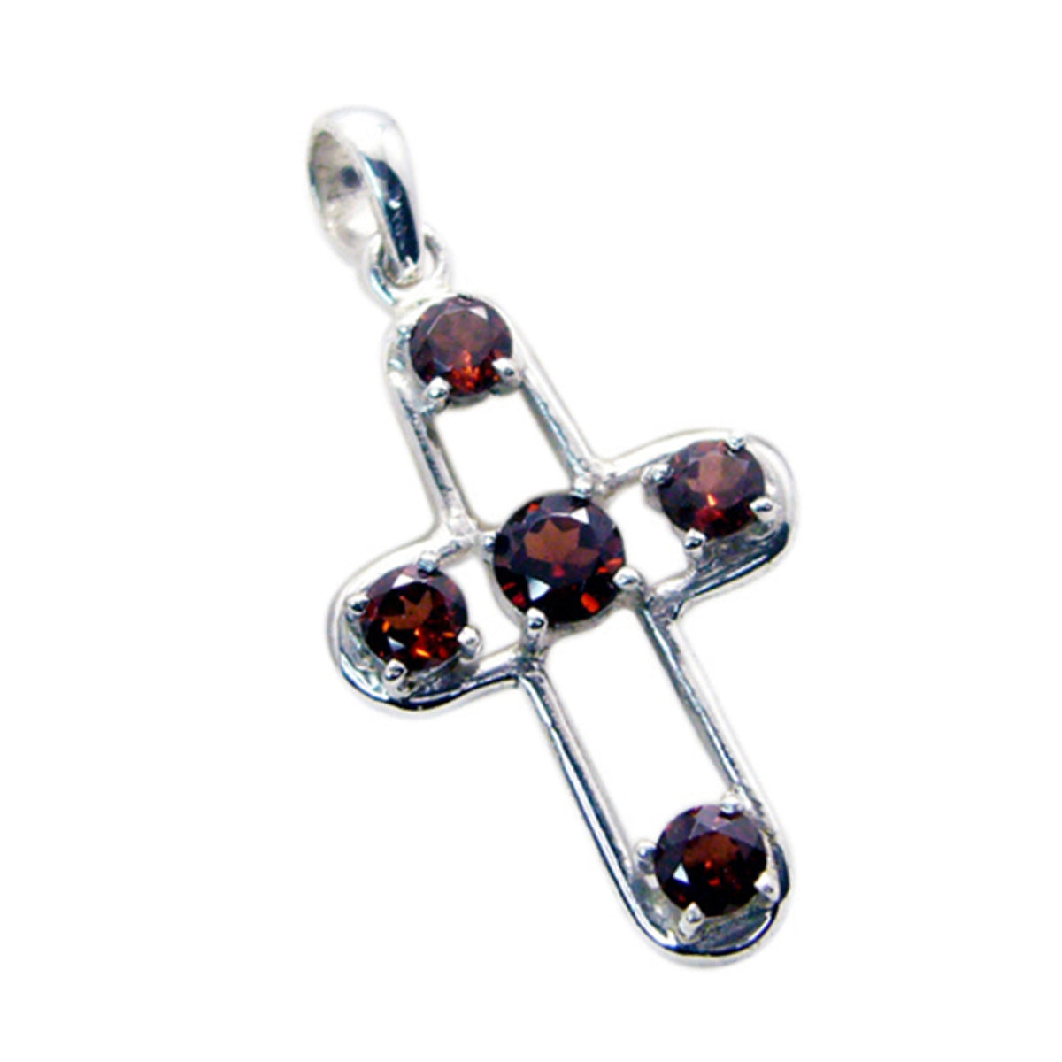 Riyo Pleasing Gems Round Faceted Red Garnet Solid Silver Pendant Gift For Good Friday