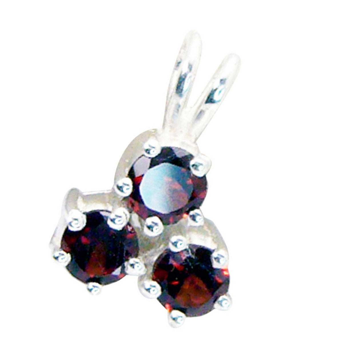 Riyo Charming Gems Round Faceted Red Garnet Solid Silver Pendant Gift For Anniversary