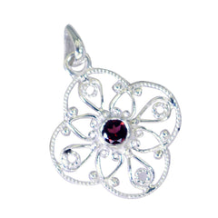 Riyo Appealing Gems Round Faceted Red Garnet Silver Pendant Gift For Boxing Day