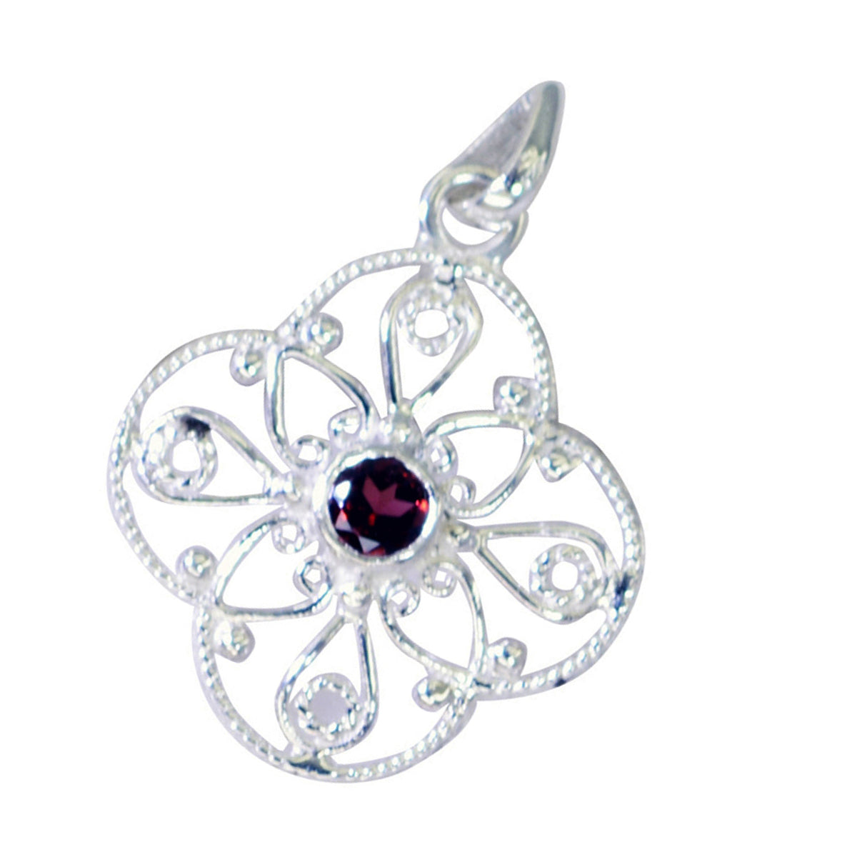 Riyo Appealing Gems Round Faceted Red Garnet Silver Pendant Gift For Boxing Day