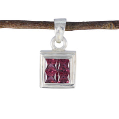 Riyo superbes pierres précieuses carré à facettes grenat rouge pendentif en argent massif cadeau pour mariage
