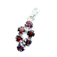 Riyo Decorative Gems Round Faceted Red Garnet Solid Silver Pendant Gift For Anniversary