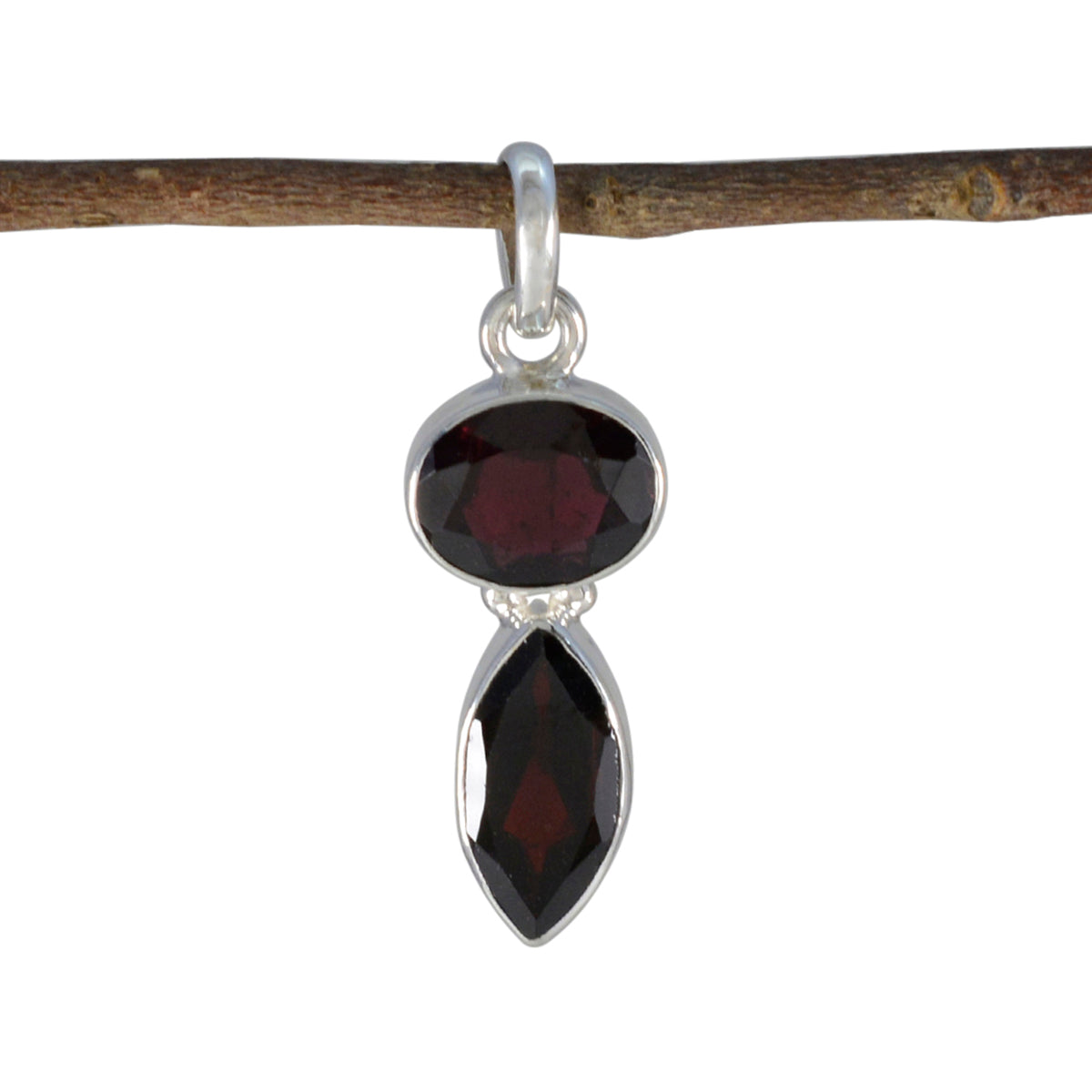 Riyo Decorative Gems Multi Facettierter roter Granat-Silberanhänger, Geschenk zur Verlobung