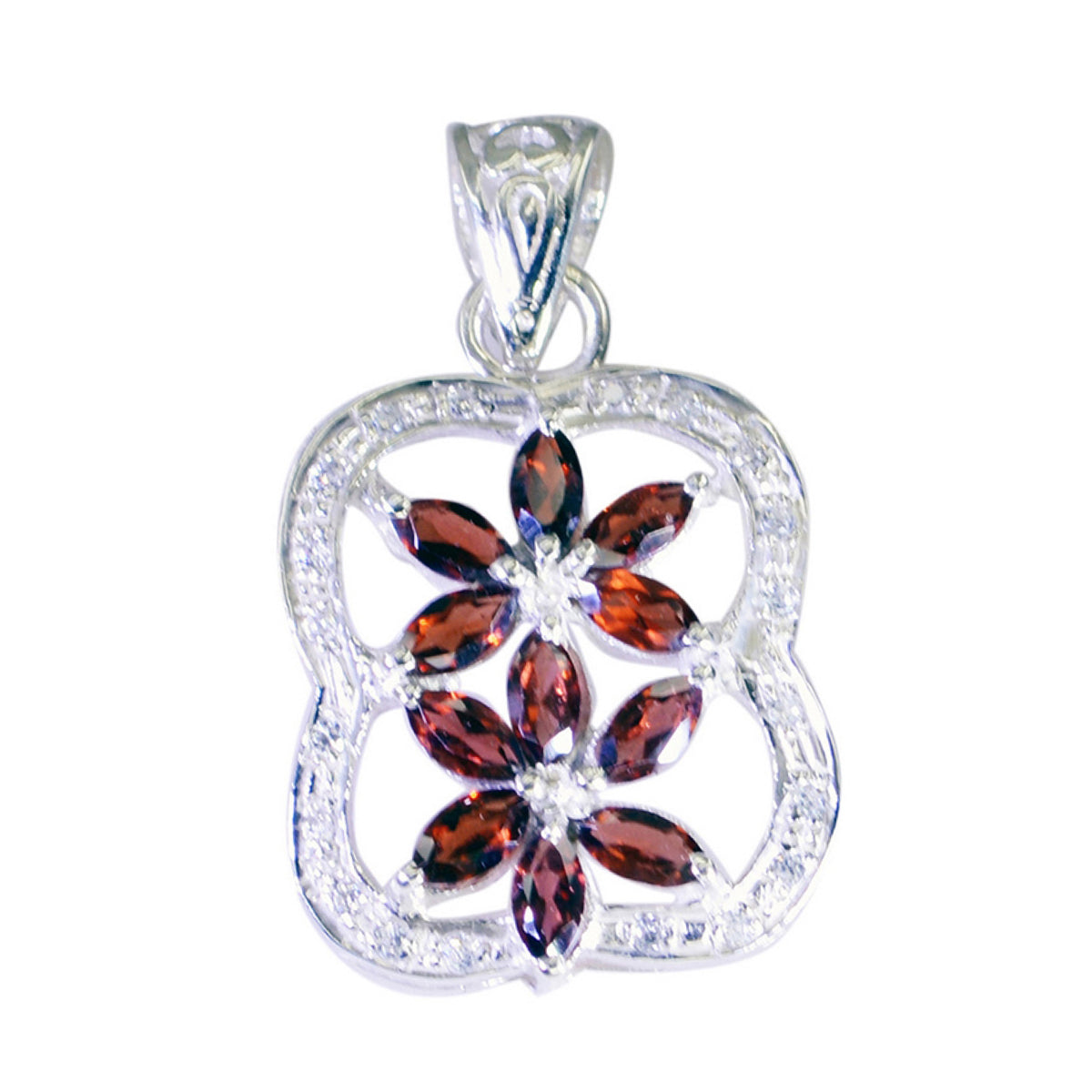Riyo Appealing Gemstone Marquise Faceted Red Garnet Sterling Silver Pendant Gift For Friend