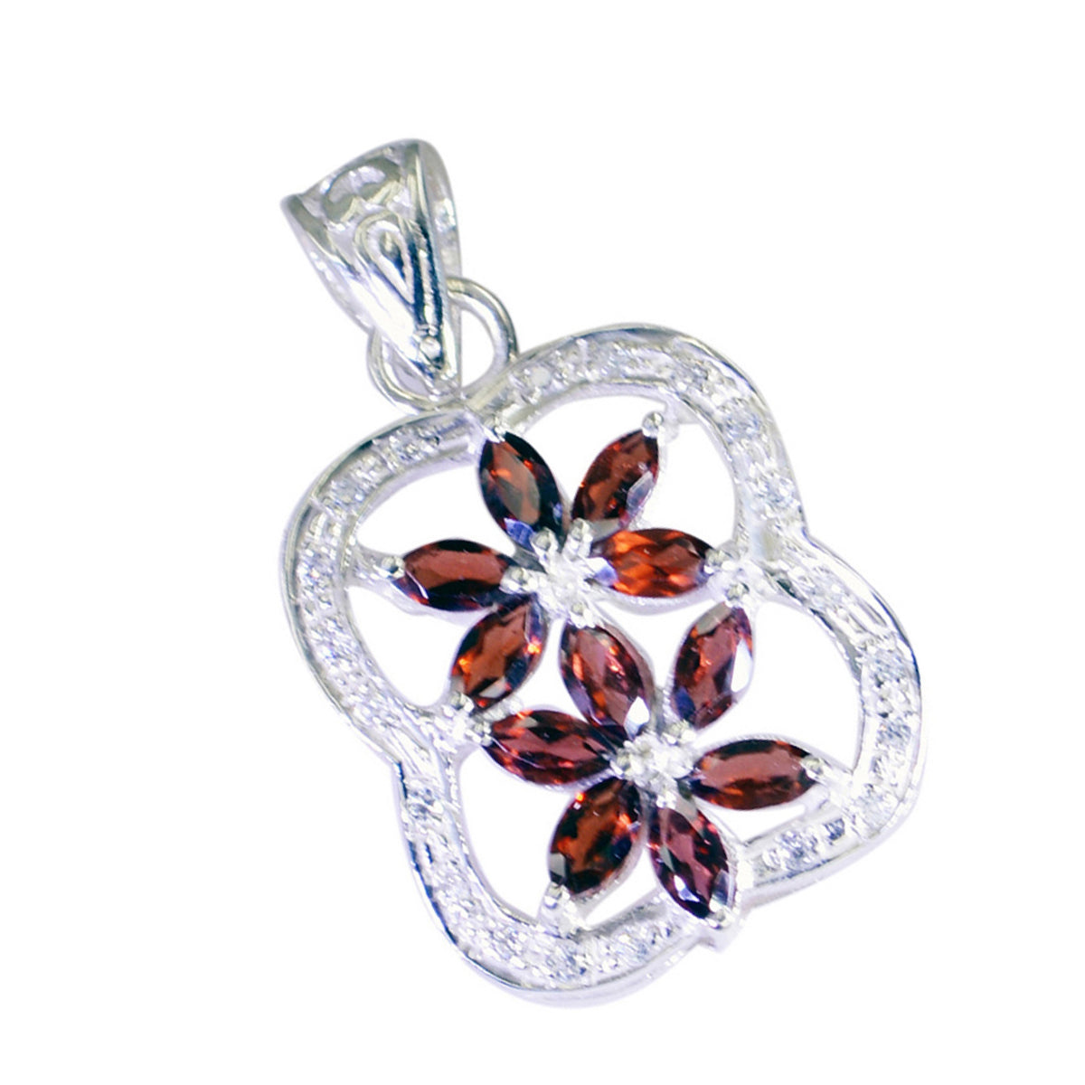 Riyo Appealing Gemstone Marquise Faceted Red Garnet Sterling Silver Pendant Gift For Friend