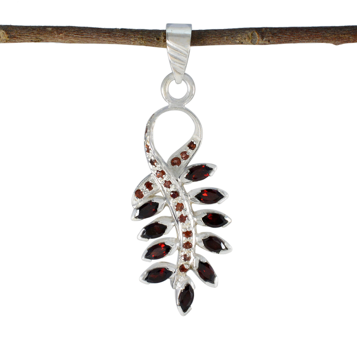 Riyo Engaging Gems Multi Faceted Red Garnet Solid Silver Pendant Gift For Anniversary