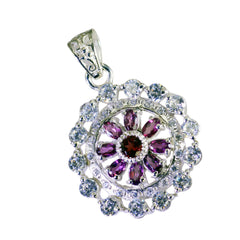 Riyo Graceful Gemstone Multi Faceted Red Garnet 1107 Sterling Silver Pendant Gift For Teachers Day