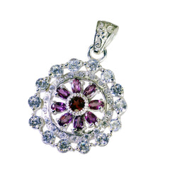 Riyo Graceful Gemstone Multi Faceted Red Garnet 1107 Sterling Silver Pendant Gift For Teachers Day