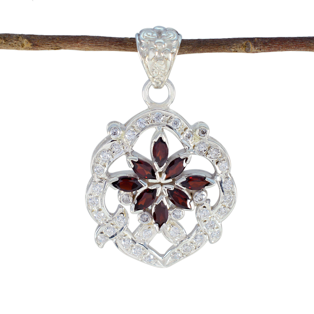 Riyo Magnificent Gems Marquise Faceted Red Garnet Silver Pendant Gift For Engagement