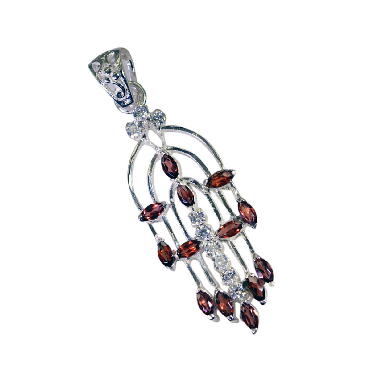 Riyo Hot Gems Marquise Faceted Red Garnet Solid Silver Pendant Gift For Anniversary