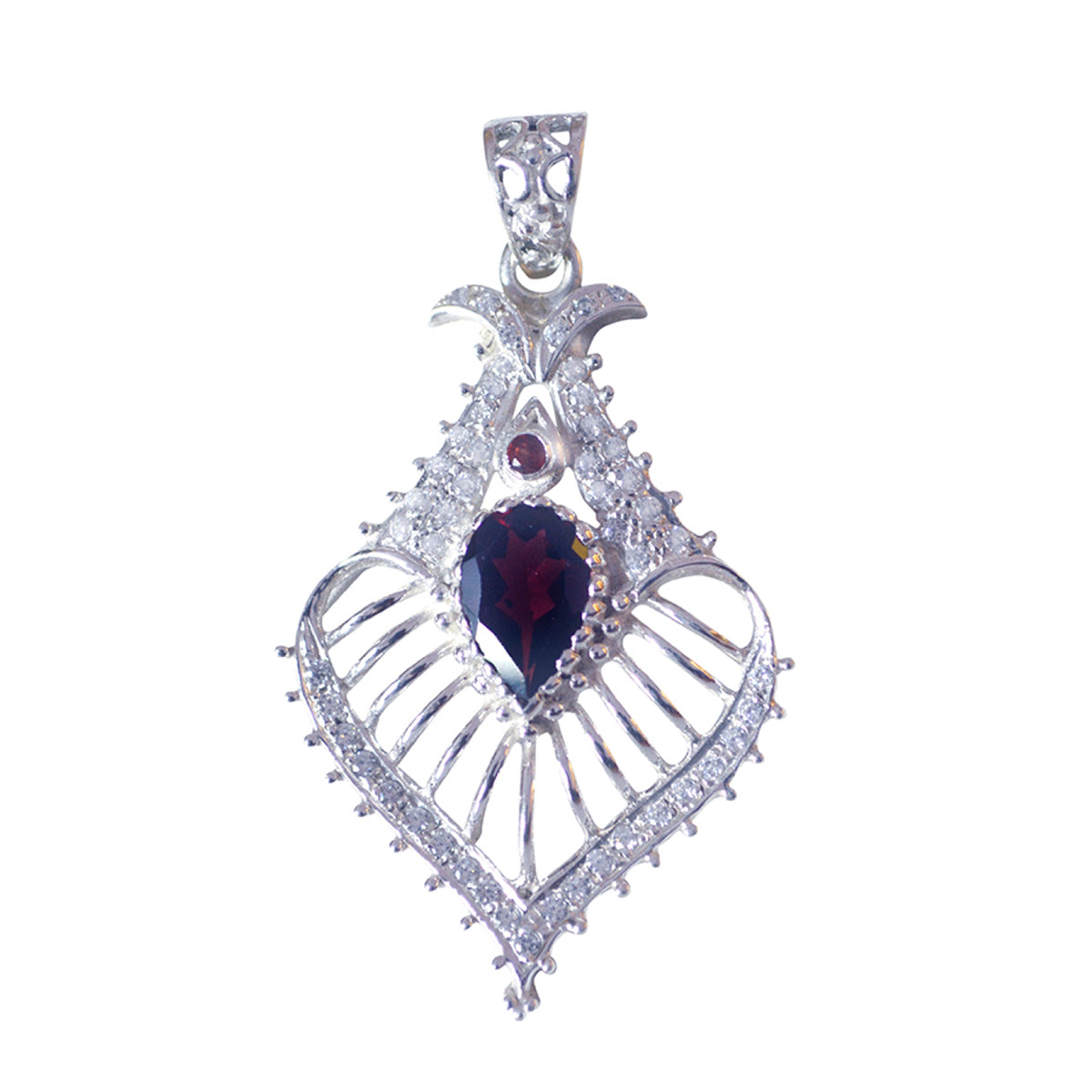 Riyo Fanciable Gems Pear Faceted Red Garnet Solid Silver Pendant Gift For Easter Sunday