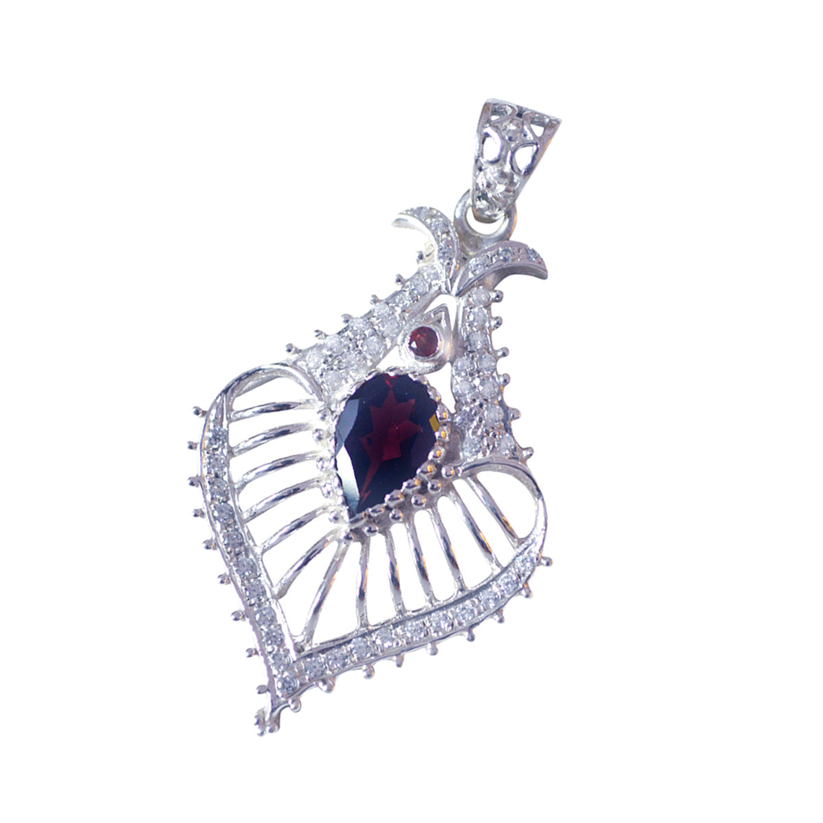Riyo Fanciable Gems Pear Faceted Red Garnet Solid Silver Pendant Gift For Easter Sunday