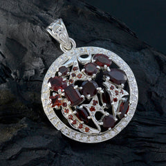 Riyo Beddable Gemstone Multi Faceted Red Garnet 1110 Sterling Silver Pendant Gift For Good Friday
