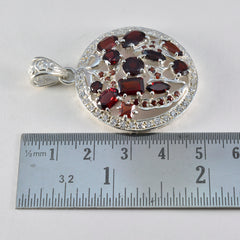 Riyo Beddable Gemstone Multi Faceted Red Garnet 1110 Sterling Silver Pendant Gift For Good Friday