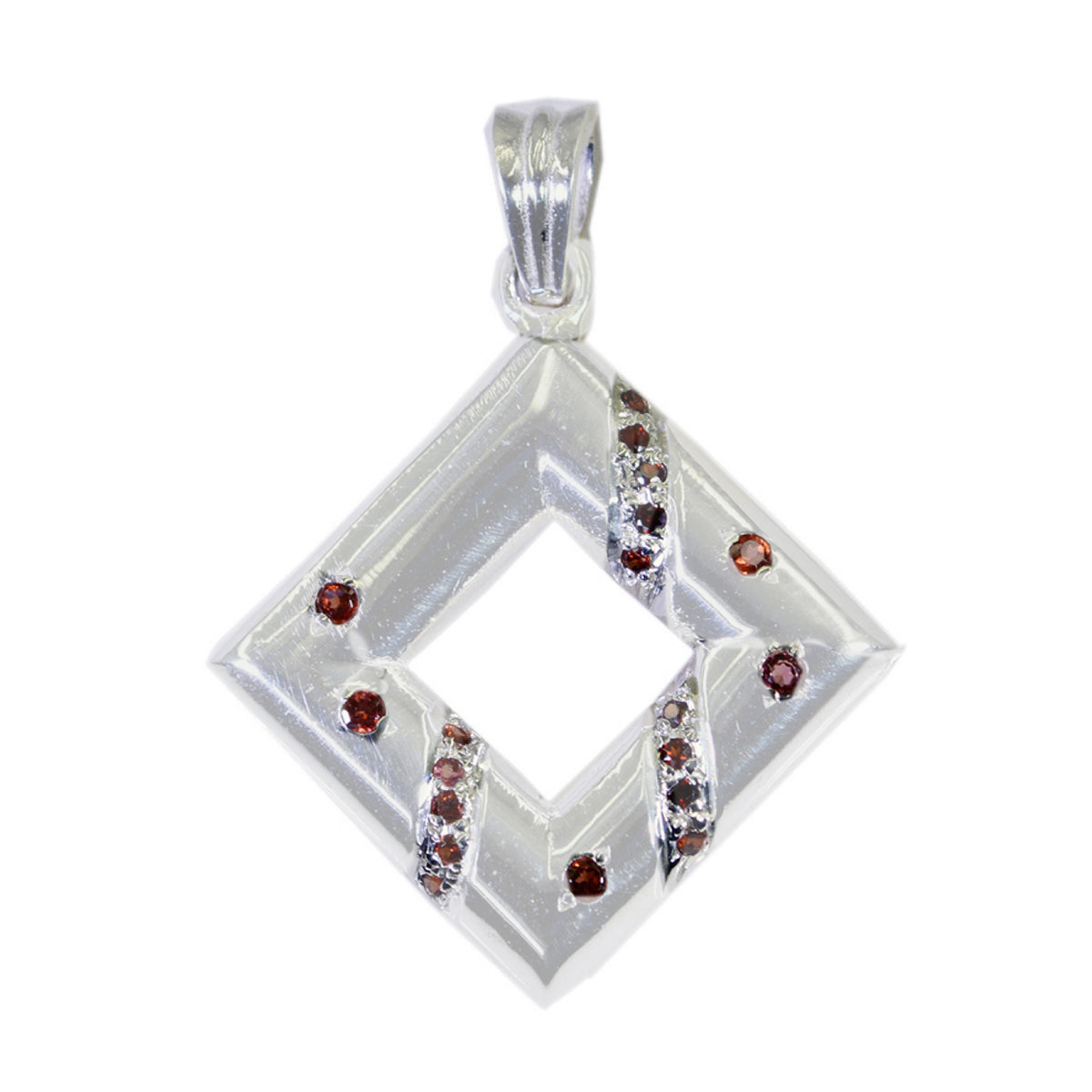 Riyo Smashing Gems Round Faceted Red Garnet Solid Silver Pendant Gift For Wedding