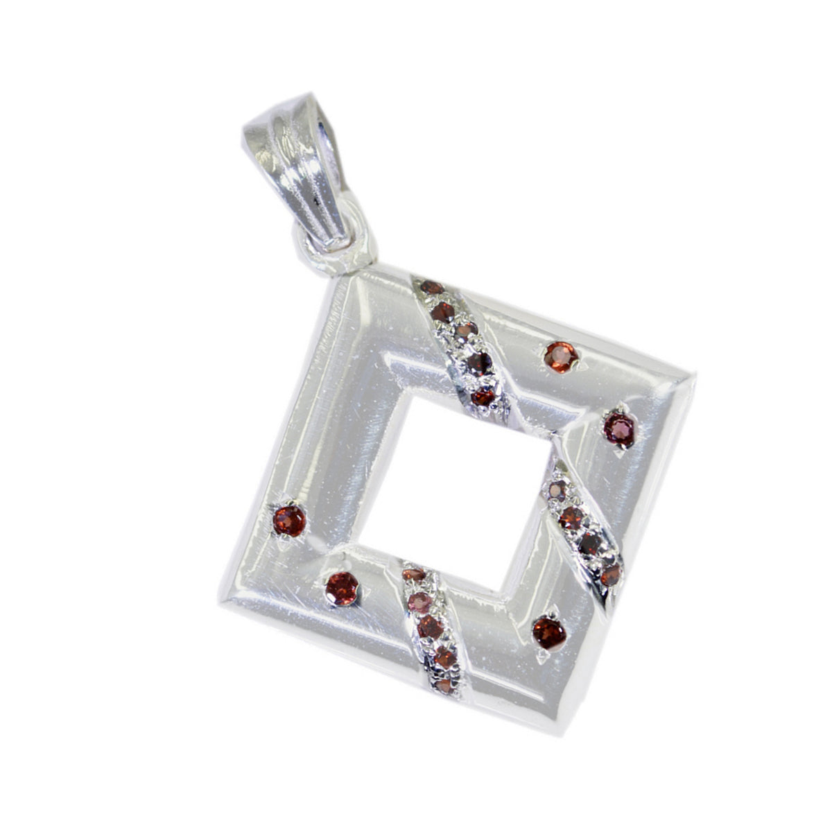 Riyo Smashing Gems runder facettierter roter Granat-Anhänger aus massivem Silber, Geschenk für Hochzeit