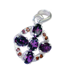 Riyo Charming Gems Oval Faceted Red Garnet Solid Silver Pendant Gift For Good Friday