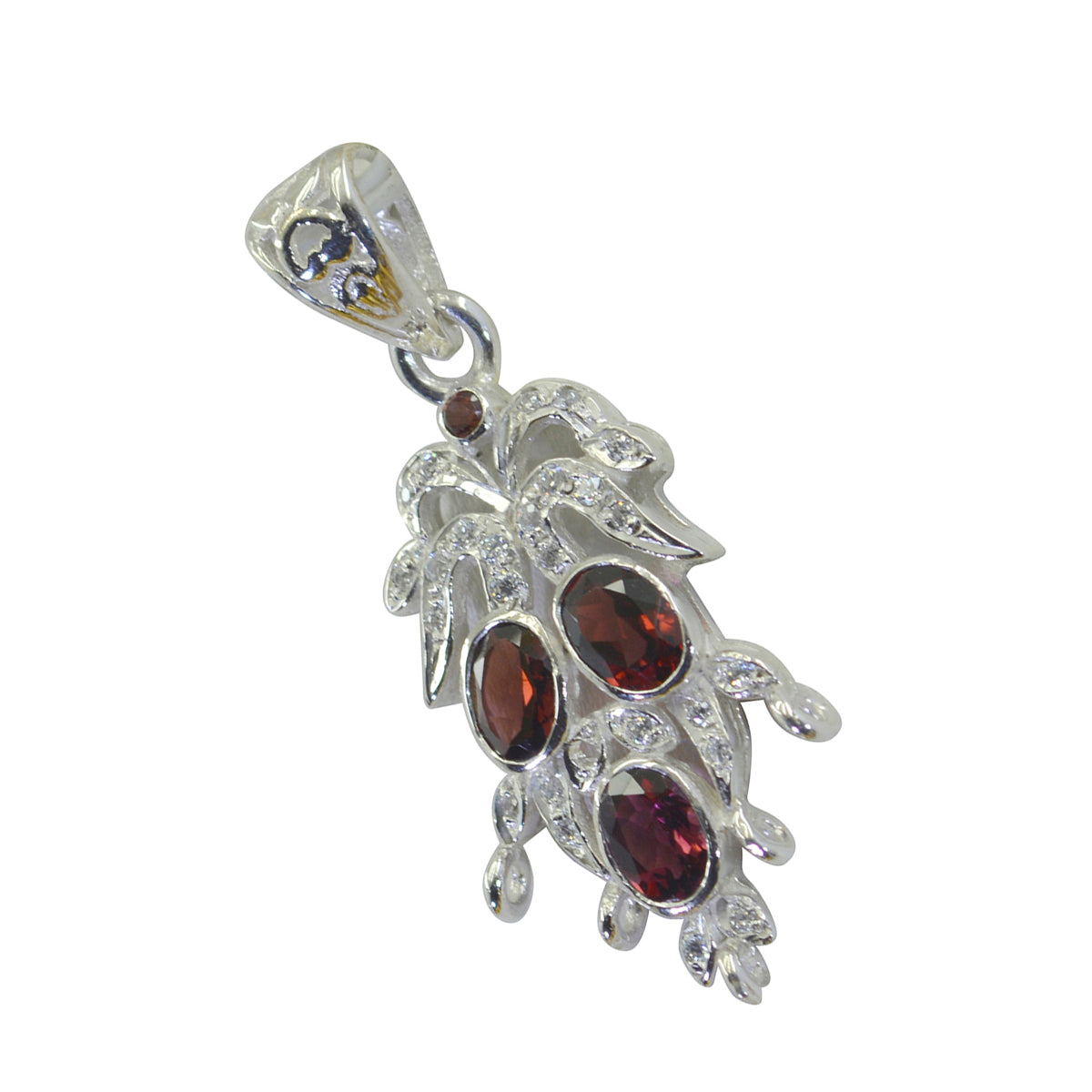 Riyo Pleasing Gemstone Oval Faceted Red Garnet Sterling Silver Pendant Gift For Women