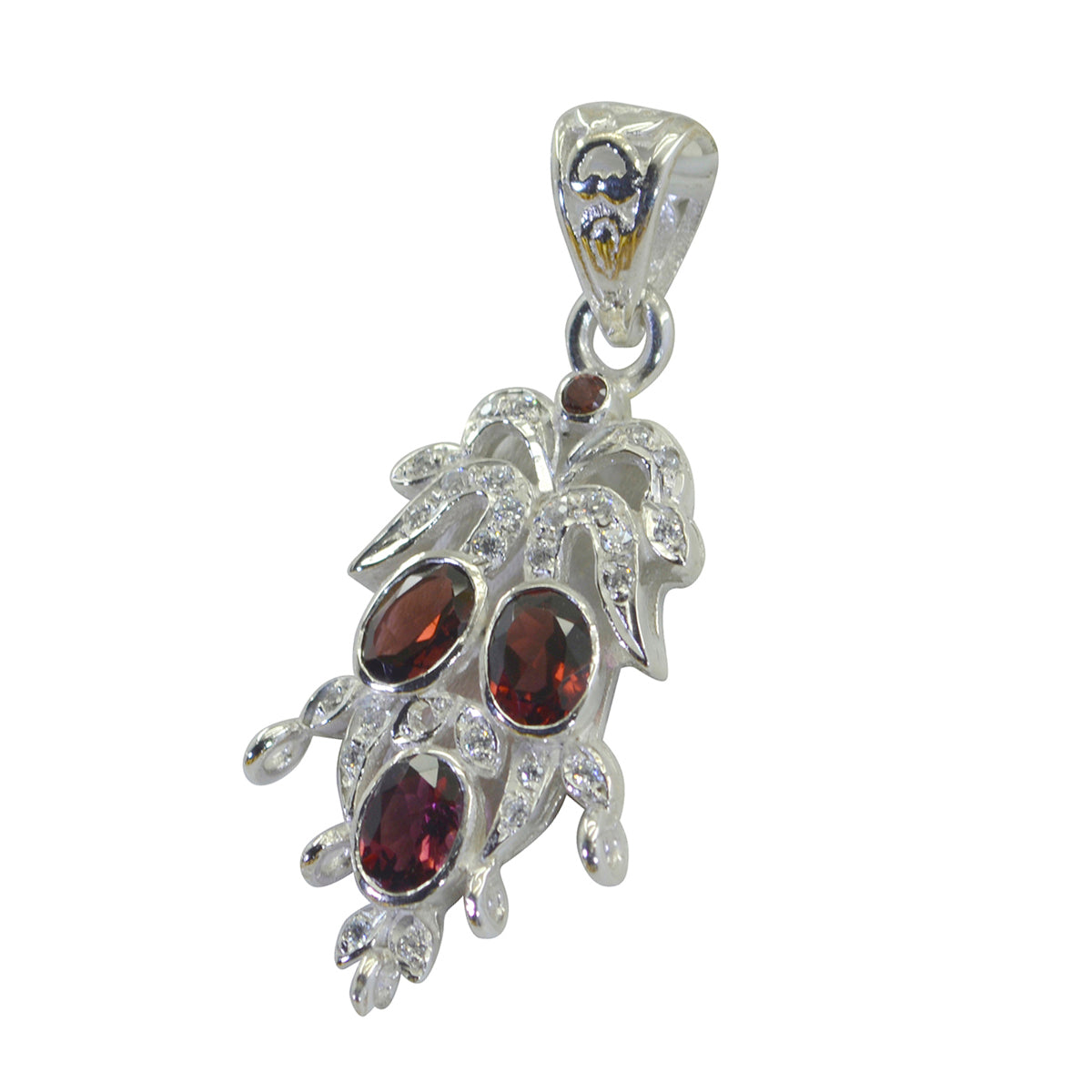 Riyo Pleasing Gemstone Oval Faceted Red Garnet Sterling Silver Pendant Gift For Women