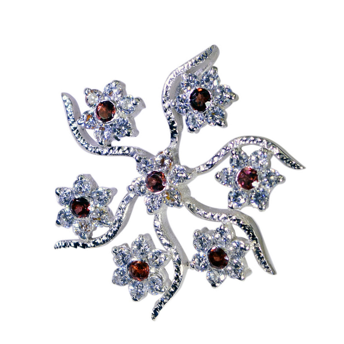 Riyo Delightful Gems runder facettierter roter Granat-Anhänger aus massivem Silber, Geschenk für Karfreitag