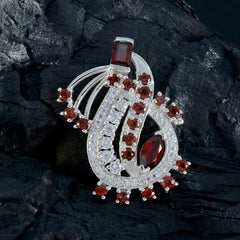 Riyo Ravishing Gems Multi Faceted Red Garnet Solid Silver Pendant Gift For Anniversary