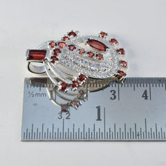 Riyo Ravishing Gems Multi Faceted Red Garnet Solid Silver Pendant Gift For Anniversary