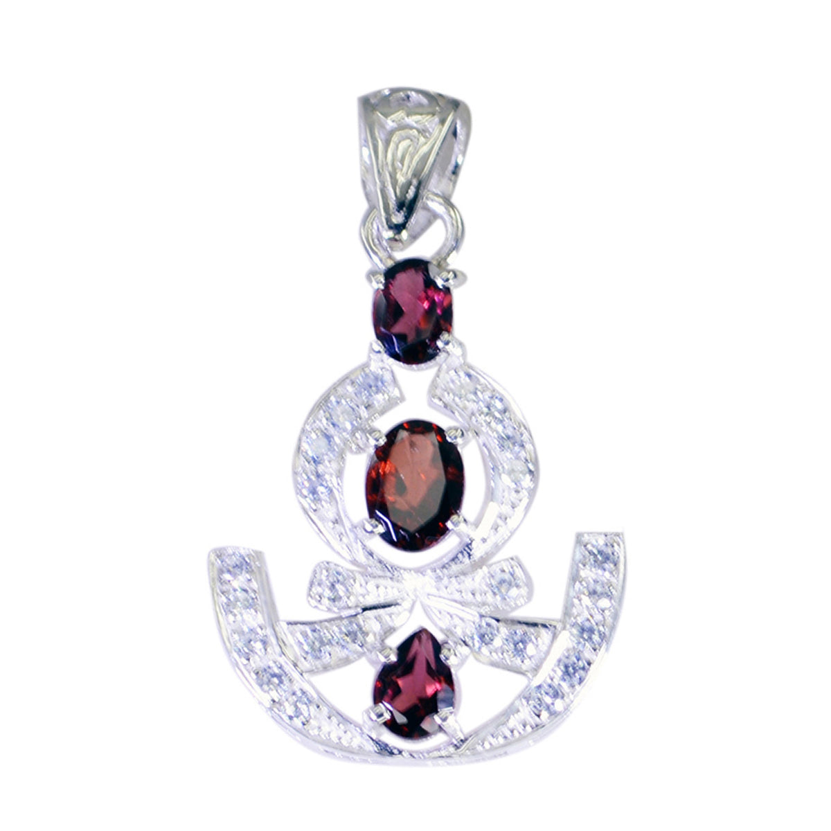 Riyo Gorgeous Gems Multi Faceted Red Garnet Silver Pendant Gift For Boxing Day