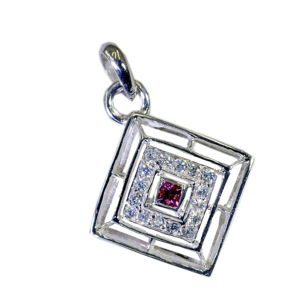 Riyo Glamorous Gems Square Faceted Red Garnet Solid Silver Pendant Gift For Easter Sunday
