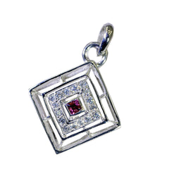 Riyo Glamorous Gems Square Faceted Red Garnet Solid Silver Pendant Gift For Easter Sunday