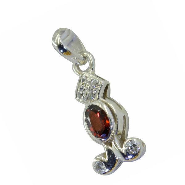 Riyo Irresistible Gemstone Oval Faceted Red Garnet 1130 Sterling Silver Pendant Gift For Good Friday