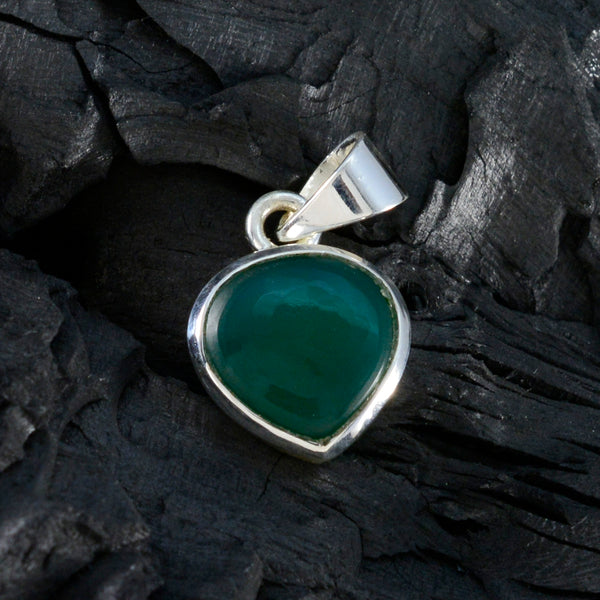 Riyo Aesthetic Gemstone Heart Cabochon Green Green Onyx Sterling Silver Pendant Gift For Handmade