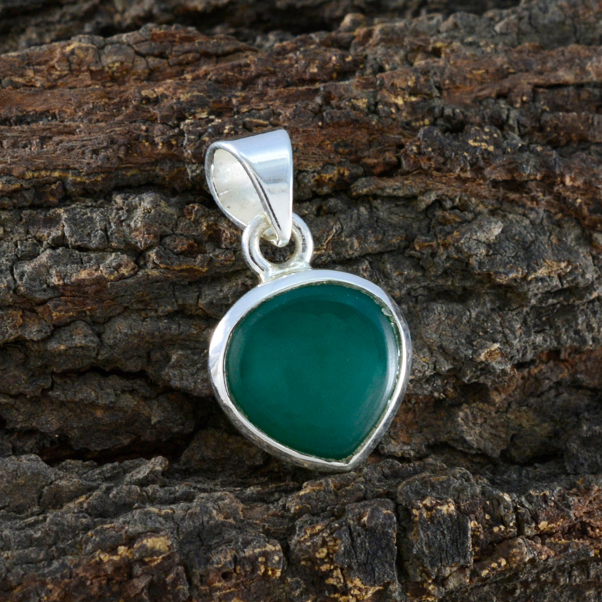 riyo esthétique pierre précieuse coeur cabochon vert onyx pendentif en argent sterling cadeau pour fait à la main