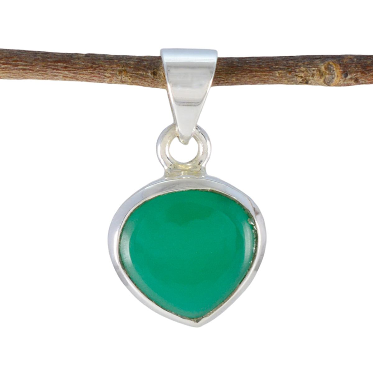 riyo esthétique pierre précieuse coeur cabochon vert onyx pendentif en argent sterling cadeau pour fait à la main